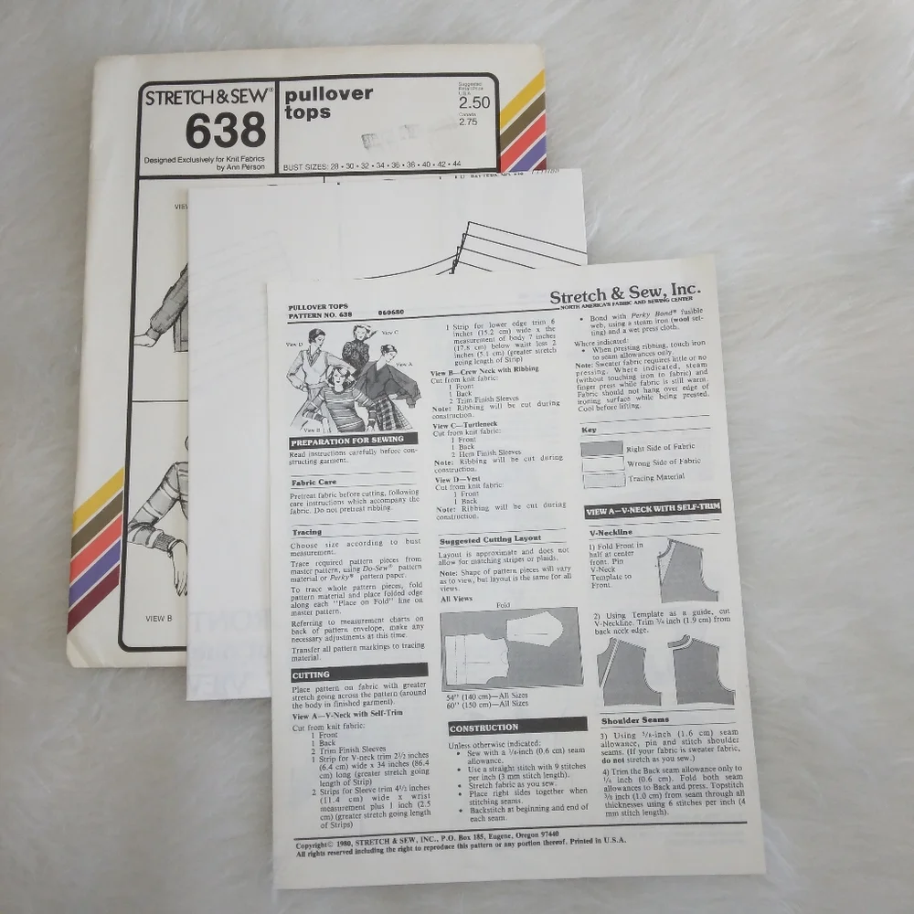 STRETCH & SEW 638 Pullover Tops Bust 28